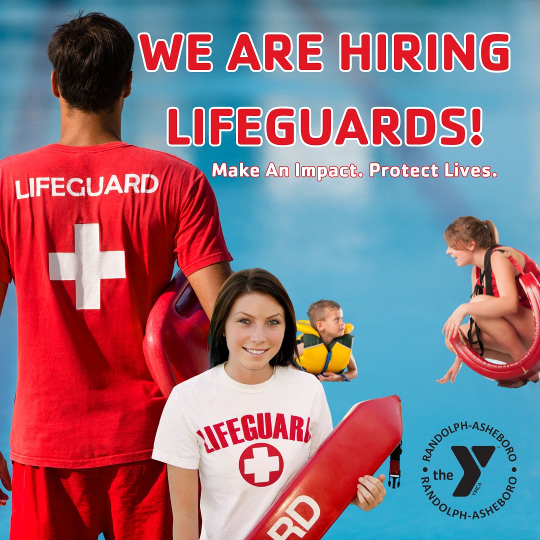 We are hiring lifeguards! Make an impact. Protect lives. Applications available on our website or at the Front Desk. randolphasheboroymca.com/employment #raymca #strongertogether #forabetterus #discoveryourY #findyourY #domorein2024 #lifeguards #hiring