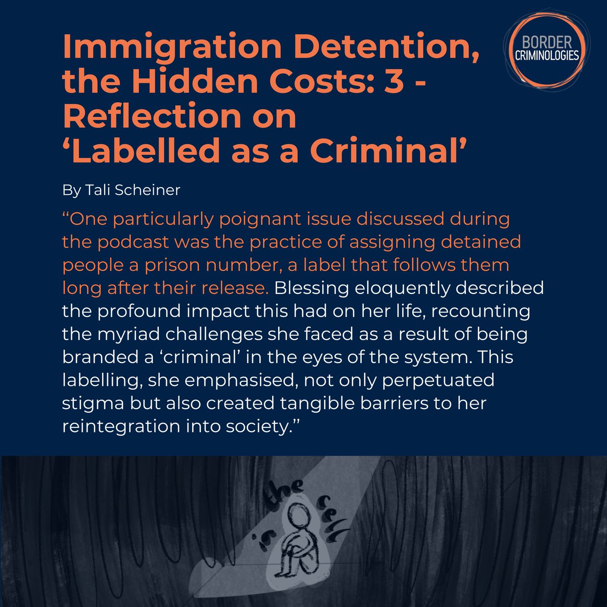 [New Blog🖊️] Tali Scheiner explores Blessing's podcast episode, reflecting on the profound mental tolls inflicted by #immigrationdetention, the resilience of those who endure it, and struggles faced by #migrants post-detention. Listen & read more: blogs.law.ox.ac.uk/border-crimino…