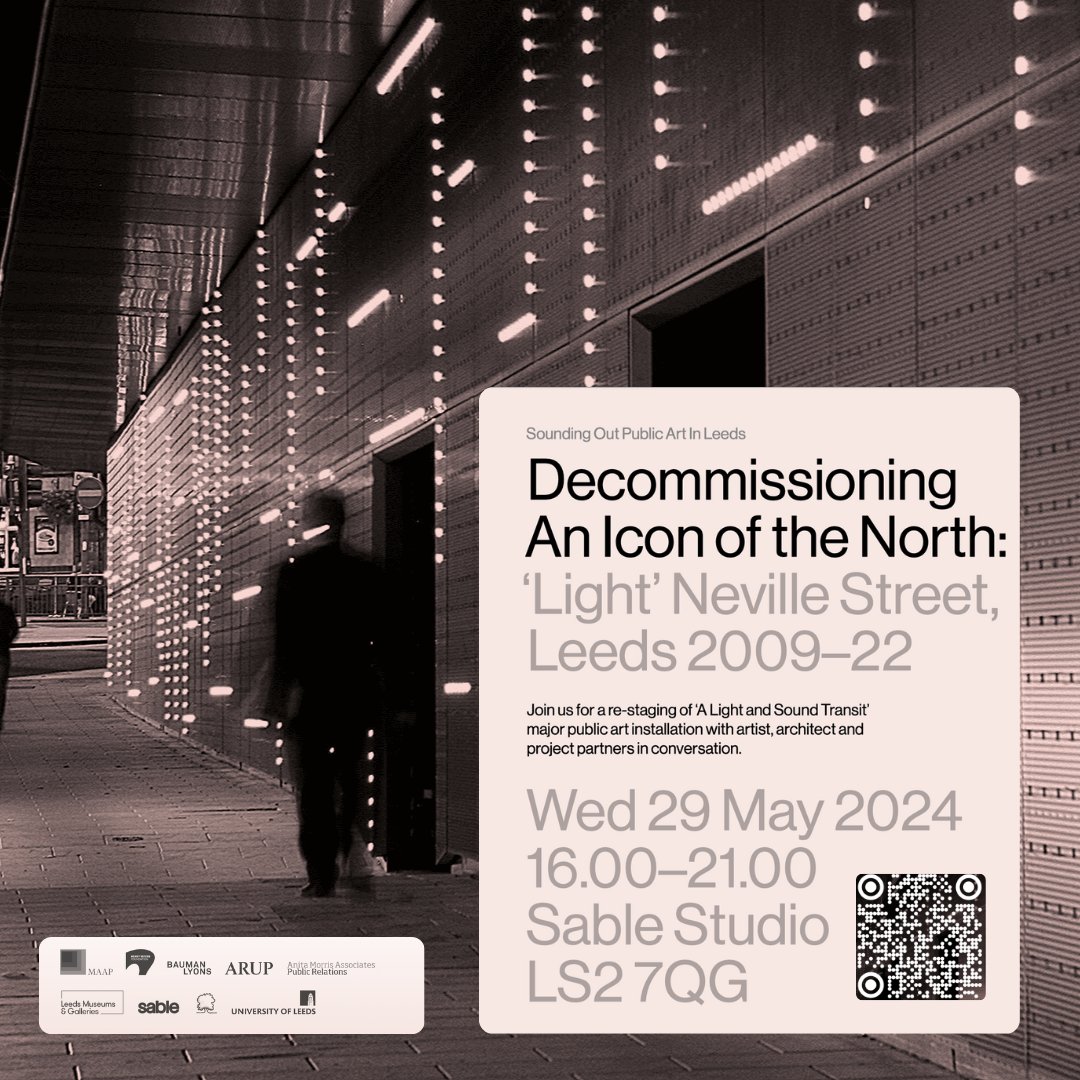 Join us Wed 29 May 4-9pm @SableStudio LS2 7QG for a re-staging of ‘A Light and Sound Transit’ major public art installation. Chat with the artistic team. Scan QR code or click link for FREE ticket: …ht-and-sound-transit.eventbrite.co.uk