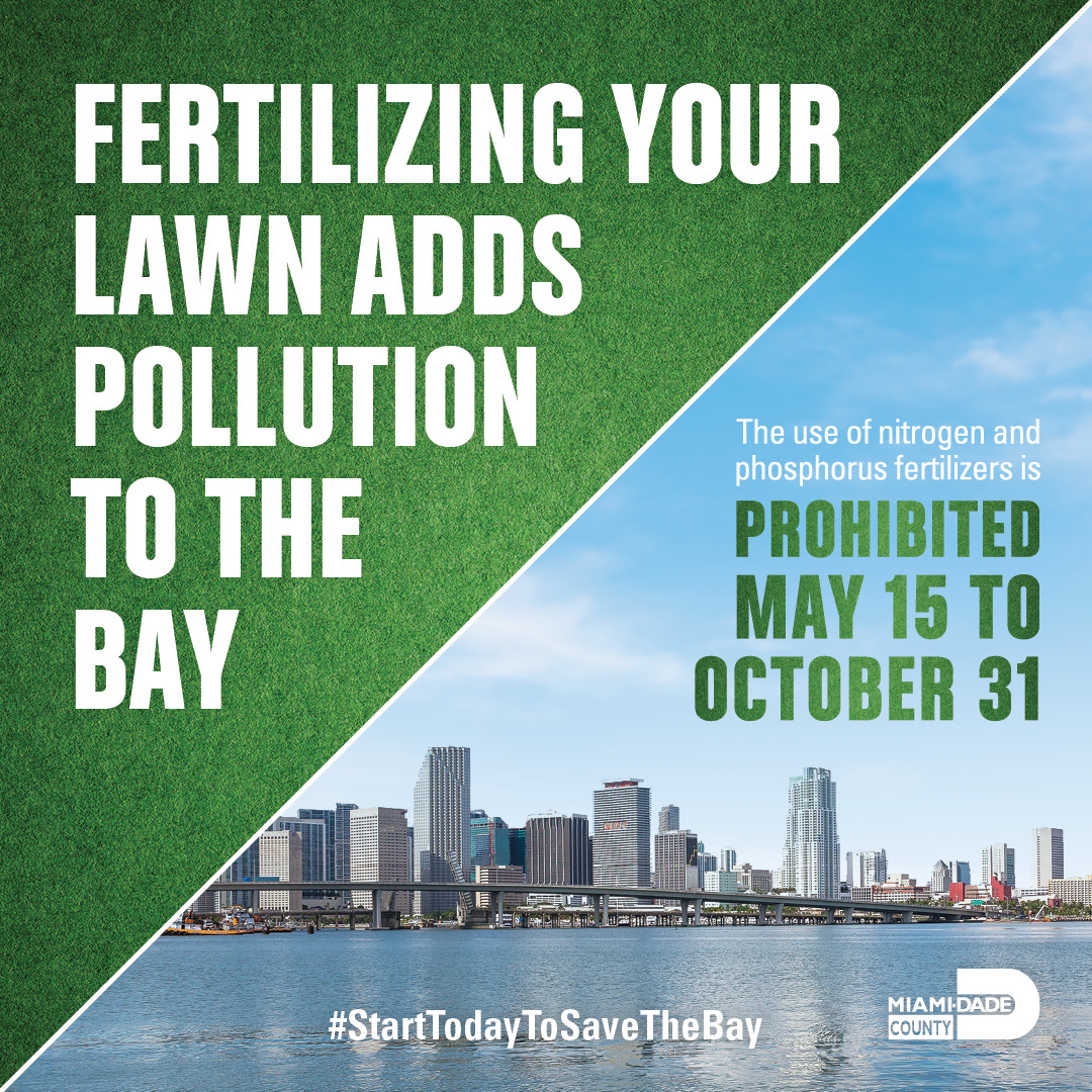 Prepare for the rainy season! @MiamiDadeCounty's regulations limit fertilizer use in homes and businesses from May 15 - Oct. 31. Help protect #BiscayneBay by adhering to our fertilizer ordinance. For details, visit miamidade.gov/fertilizer. #FertilizerAwarenessWeek