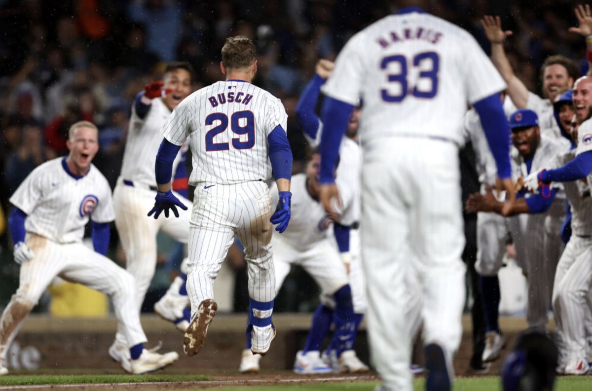 'It was fantastic, he didn't want a rain delay.' Michael Busch's 1st walk-off home run — and his 1st HR in 18 games — sets off the Cubs' victory celebration. 📝 @M_Montemurro 📷 @chris_sweda trib.al/45J8xxC