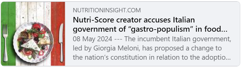 The Italian government has proposed a change to the nation’s constitution to block the adoption of the #NutriScore. @HercbergS, Professor of Nutrition at @spn, on whose work the Nutri-Score is based, argues against the food policies of Meloni’s party nutritioninsight.com/news/nutri-sco…