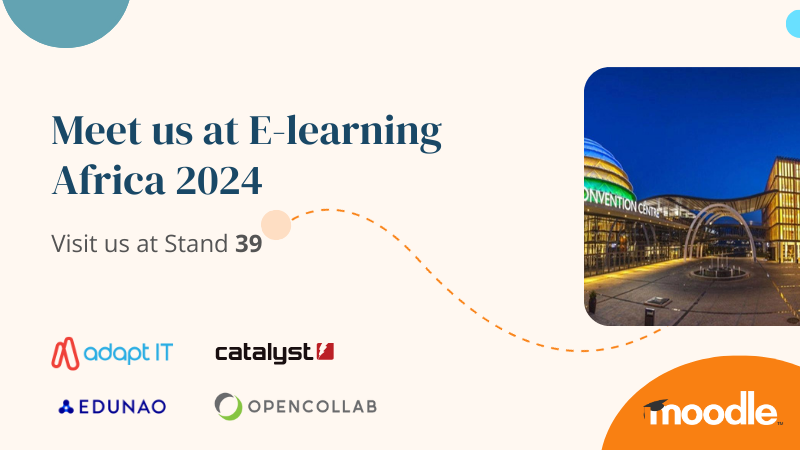 Join Moodle and our co-exhibiting Certified Partners @AdaptITSA, @Catalyst_IT_EU, @edunao and @OpenCollab at E-learning Africa 2024, on May 29 - 31! 🌍 Register for the conference here: icwe-secretariat.com/elearning-afri… #ELA24 #eLearningafrica2024 #MoodlePartner @eLAconference
