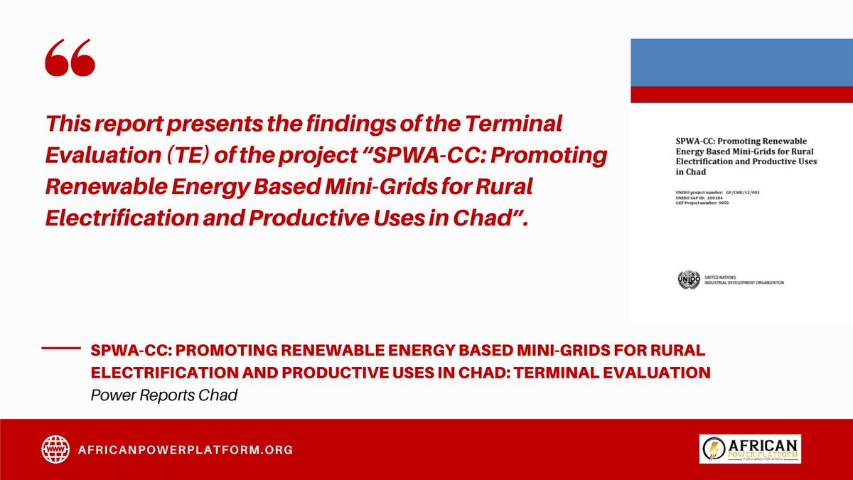 africanpowerplatform.org/resources/repo…

Power Reports Chad

SPWA-CC: Promoting Renewable Energy Based Mini-Grids for Rural Electrification and Productive Uses in Chad: Terminal Evaluation

#africanpowerplatform #Africa #renewables #renewable #electrification #minigrids

africanpowerplatform.org/resources/repo…