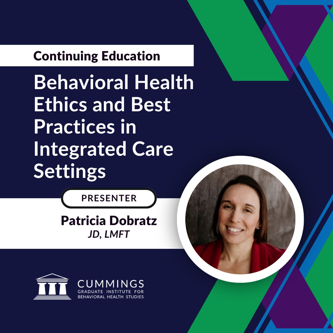 On-demand webinar bundle: 'Behavioral Health Ethics and Best Practices in Integrated Care Settings' featuring Patricia Dobratz, JD, LMFT! Earn up to 3 CE credits from ASWB or NBCC. Register now: ow.ly/F5cr50Rqbge #Education #ContinuingEducation #BehavioralHealth #Ethics