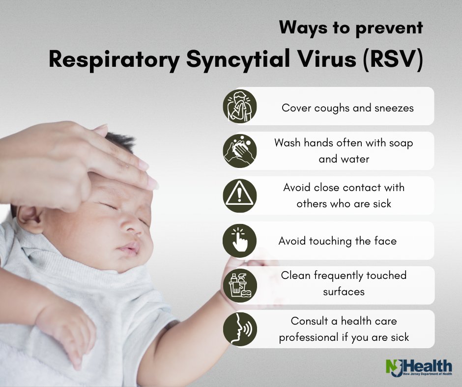 #DYK that almost all children have an RSV infection by their 2nd birthday? Some ways to prevent RSV are: cover coughs and sneezes, wash hands often, and avoid close contact with those who are sick, just to name a few! Learn more: nfid.org/infectious-dis… #RSV #HealthierNJ