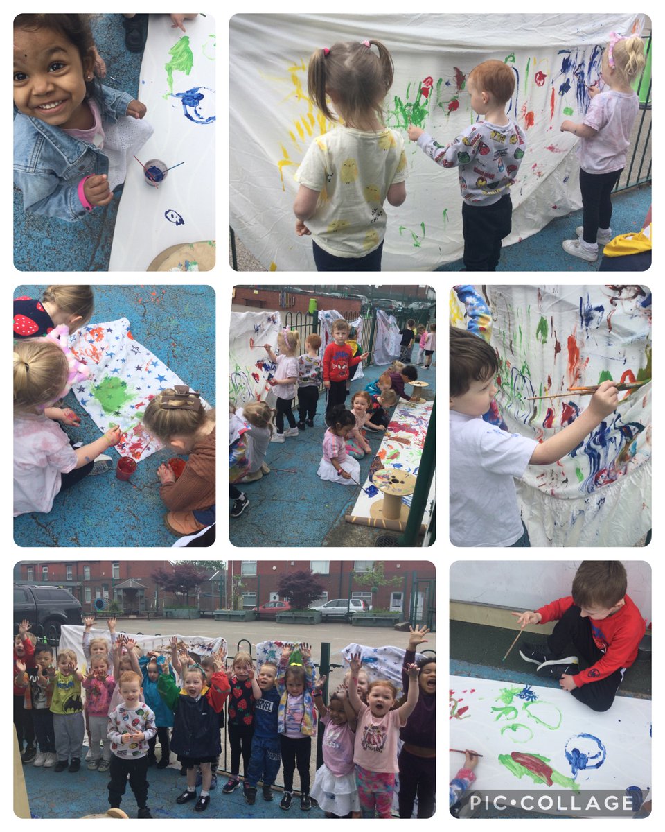 The children had so much fun experimenting and figuring out what they can use to paint. We mixed mud and water to make our own mud paintings over at forest school and have used gross and fine motor movements to create art! @parishschool1