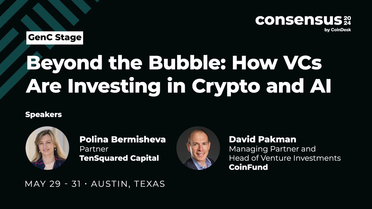 Join @10SQFund’s Polina Bermisheva and @Coinfund_io’s @pakman to uncover the substantial opportunities in Crypto+AI beyond the hype at #Consensus2024.

🔍 Explore more: consensus2024.coindesk.com/agenda/event/-…