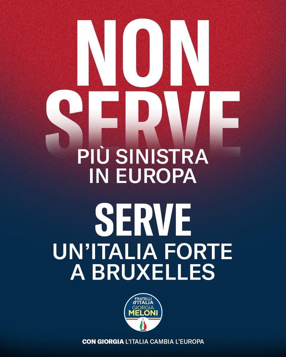 In Europa non serve la sinistra.
L’8 e il 9 giugno scrivi #Giorgia.
@FratellidItalia 🇮🇹