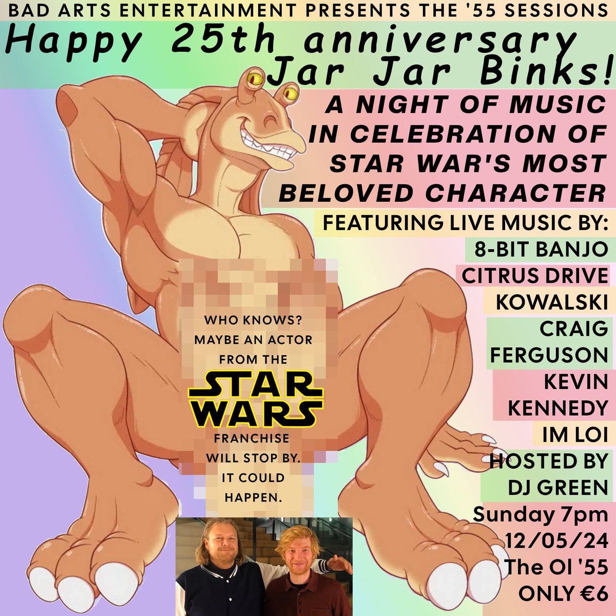 KingBippy's tweet photo. Come down to The Ol '55 this Sunday for a night of music featuring @8BitBanjo  in honor of the most beloved creature to ever grace the screen Jar Jar Binks! #gigs #galway #starwars #jarjarbinks #punk #punkrock https://t.co/UFngJEi8qb