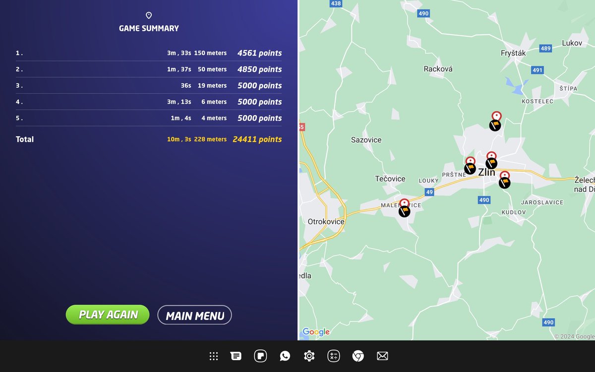 GeoGuessr a jak znám Zlín. Jako čekal jsem horší výsledek :D