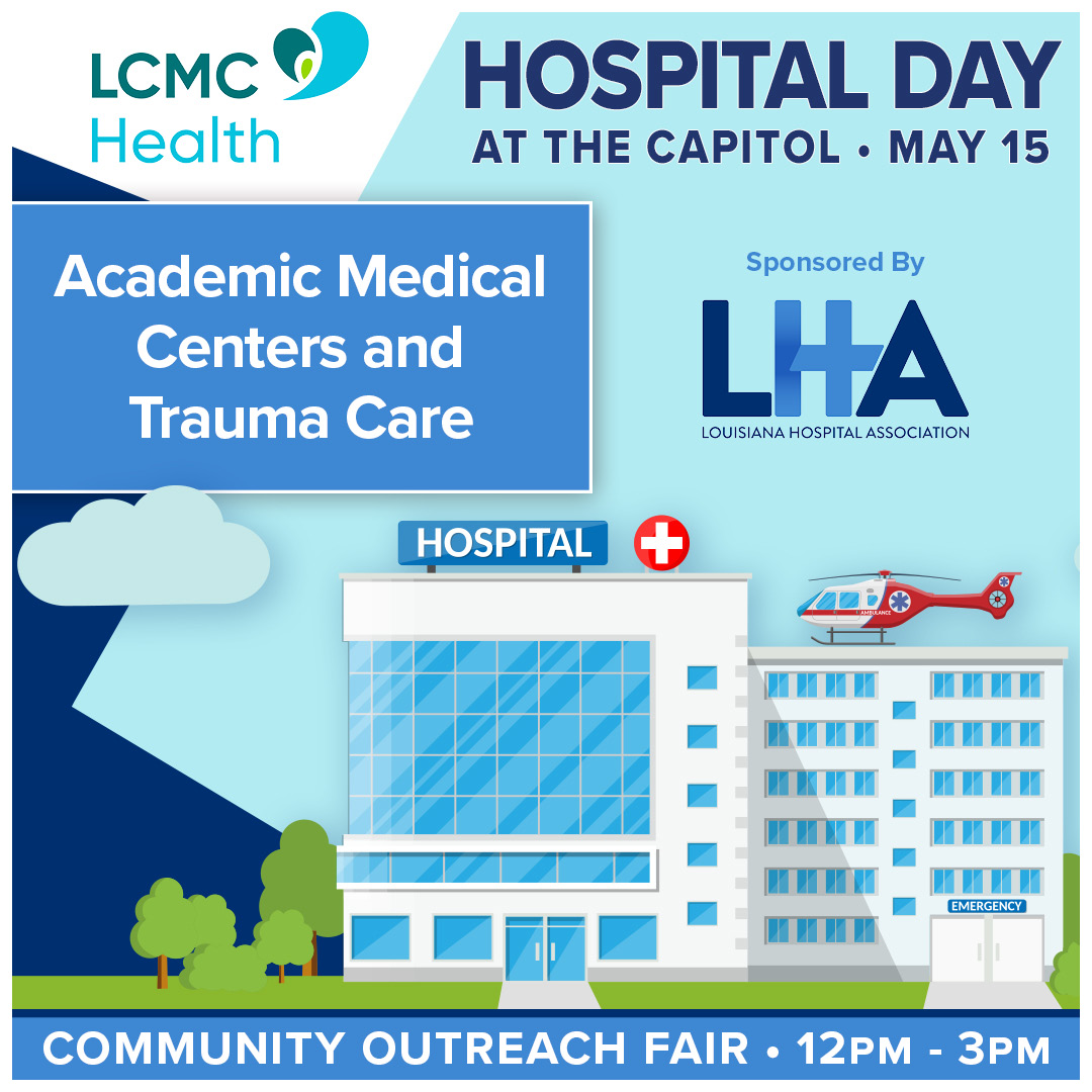 Visit LHA’s Community Outreach Fair on May 15 to learn more about the care being provided at the Level I Trauma Center at @umcno and the Academic Medical Center at @EJHospital. @LCMCHealth #LaHospitalDay #CaringForPatients #StrengtheningCommunities #lalege