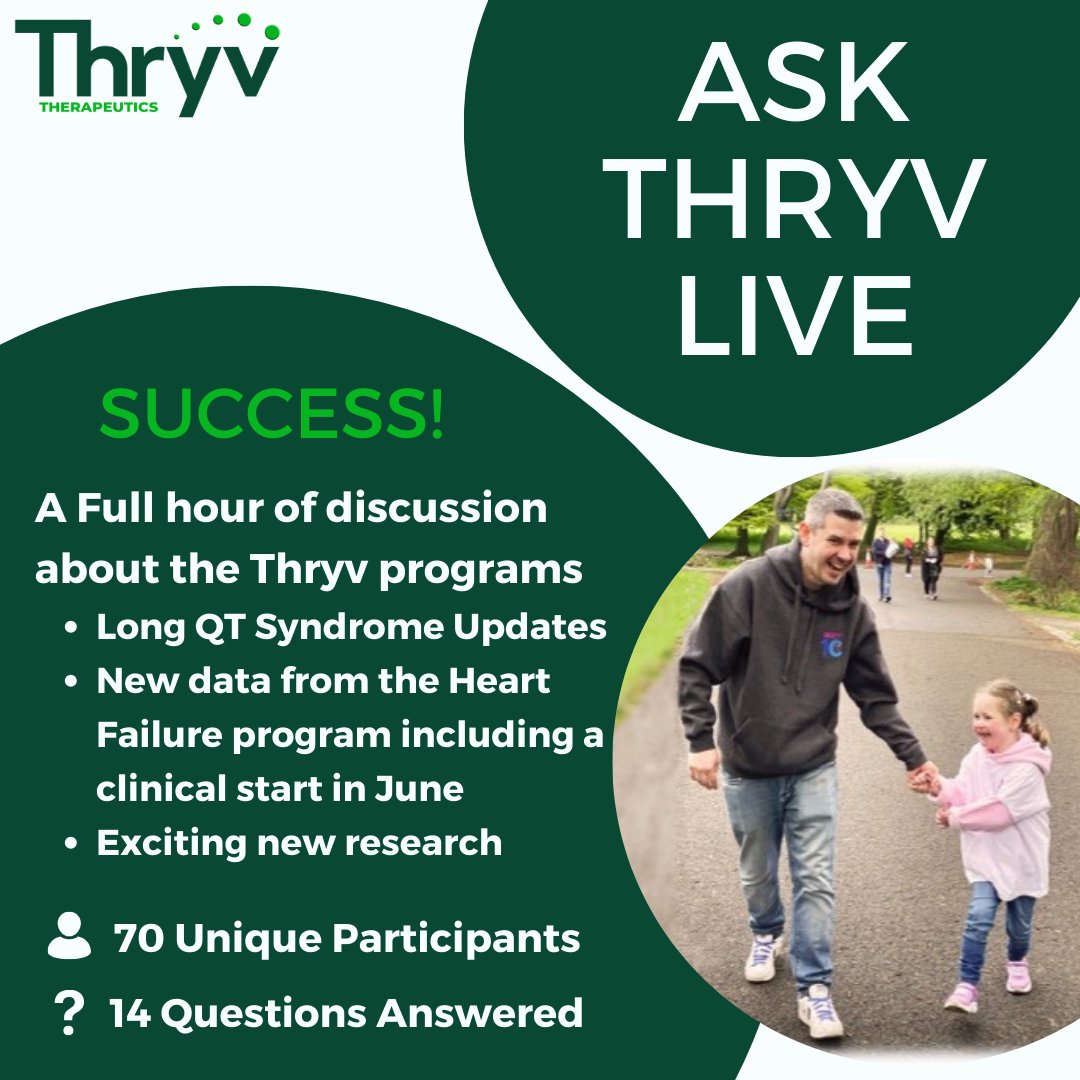 📣 Our inaugural 'Ask Thryv Live' webinar was a hit! ✨ If you missed it, be sure to follow us for any future sessions of 'Ask Thryv Live' 💚 #AskThryvLive #LQTS #Afib #HeartFailure #BeRelentless