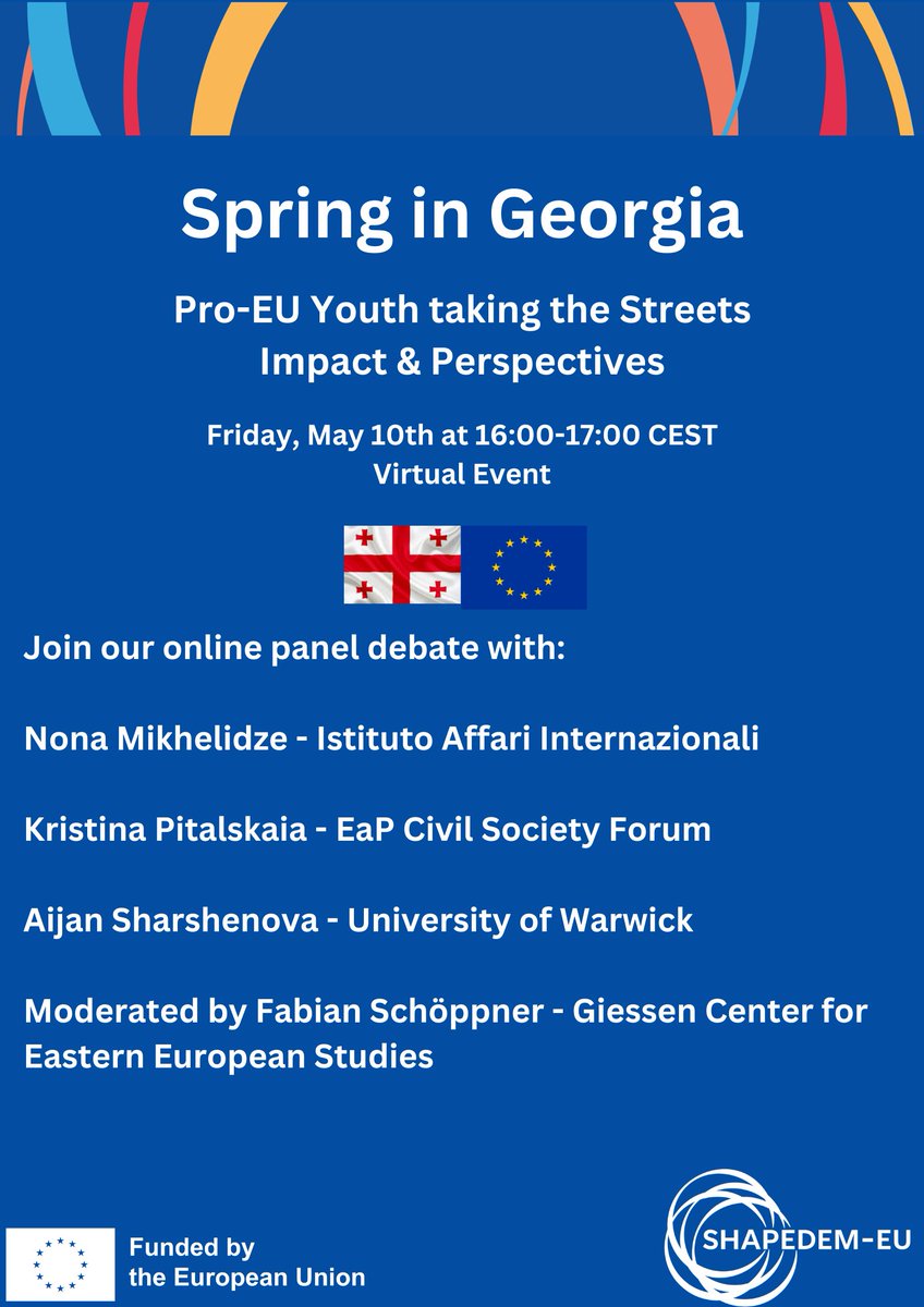 📅 Join @SHAPEDEM_EU panel discussion on Friday on the current situation in Georgia, the future of Georgian democracy as well as the EU's potential responses! 🗣️With @NonaMikhelidze, Kristina Pitalskaia @eapcsf & @AijanCo Learn more: loom.ly/rDb2OaE