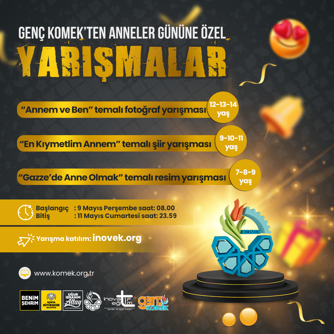 Genç KOMEK, Anneler Günü'ne Özel Yarışmalarla Gençleri Buluşturuyor

Bu özel etkinlik kapsamında düzenlenecek yarışmalar üç farklı kategoride gerçekleşecek: