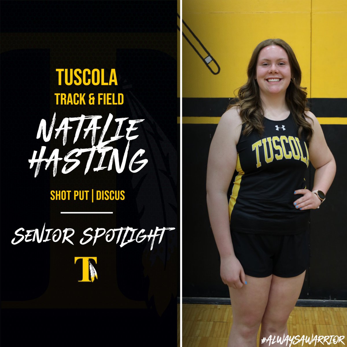 We would like to congratulate Natalie Hasting, Senior  Track & Field athlete, on an outstanding career at TCHS and wish her the best of luck!  #SeniorSpotlight #alwaysawarrior