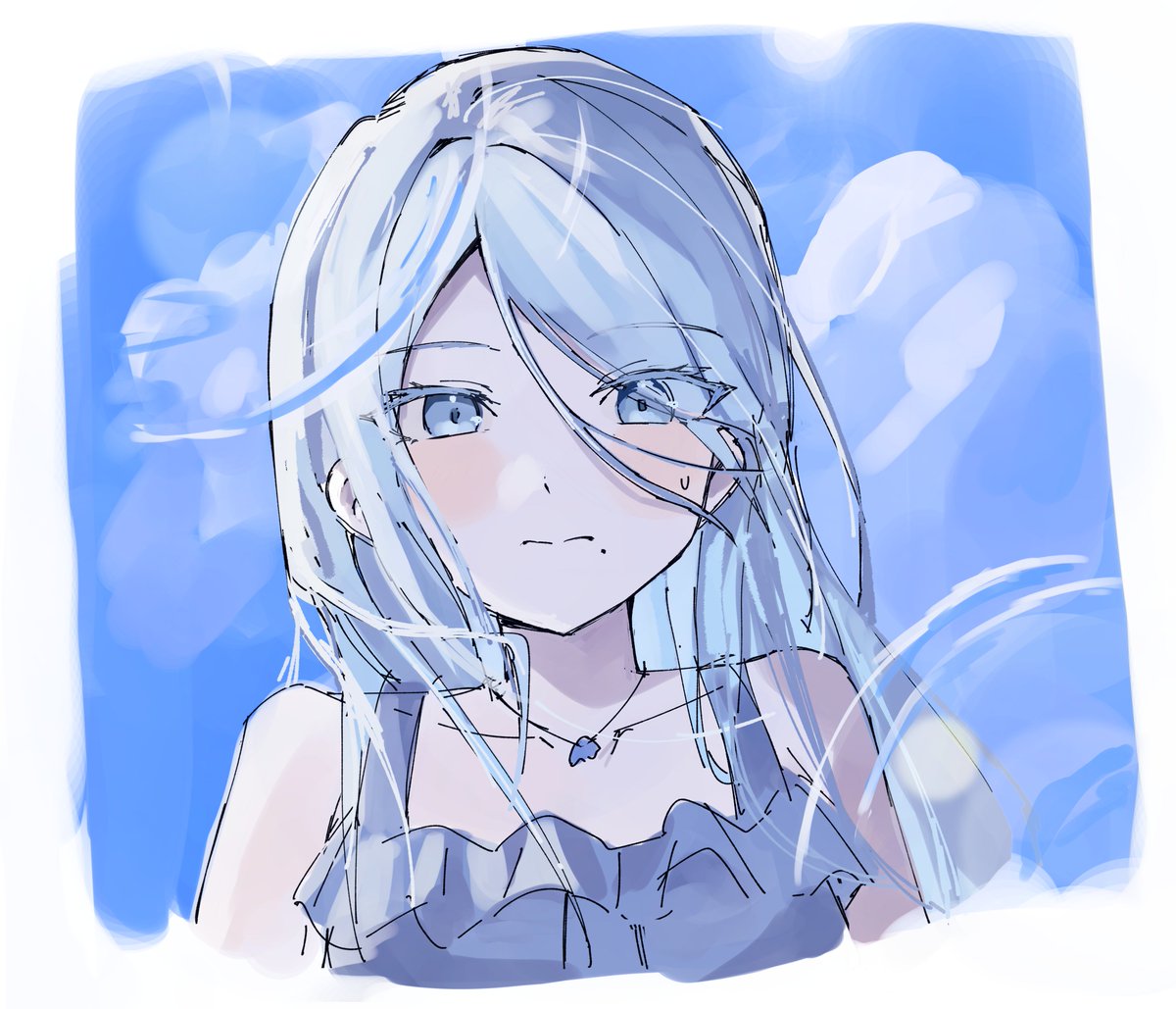 1girl solo long hair looking at viewer blush blue eyes dress  illustration images