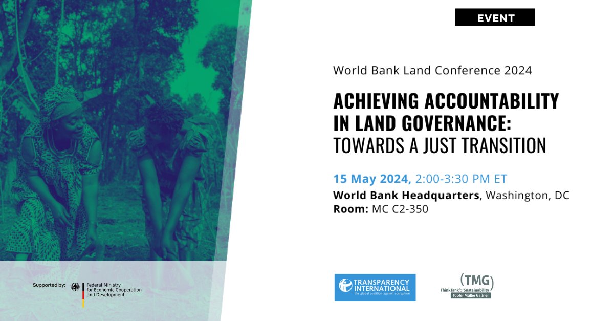 Together with @anticorruption we will organize a session at the #WorldBankLandConference. We will look at how to achieve a better #Accountability in #LandGovernance to ensure more effective and #Inclusive #ClimateAction. Join us next week #live ▶️ bit.ly/4djWL03