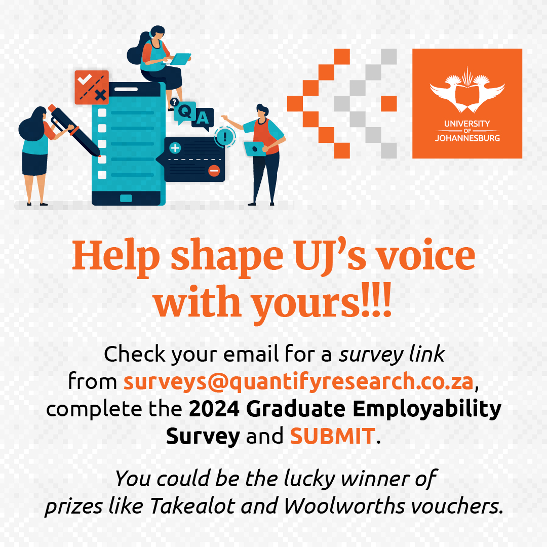 Want to add a splash of your personality to UJ’s vibe? Your chance is here! 📷 You might just win awesome prizes like Takealot and Woolworths vouchers! 📷 Let’s make shaping UJ’s future a fun ride! 📷 #UJAllTheWay #ForYourNext #WednesdayWisdom