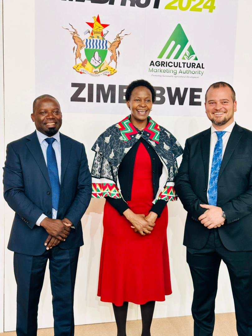 Zim Ambassador to Italy, Mietani Chauke flanked by  AMA CEO  <a href="/Clever_Isaya/">Clever Isaya</a> (left) &amp; <a href="/MoLAFWRD_Zim/">MinofLands,Agric,Fisheries,Water&Rural Development</a>  DM Hon <a href="/VPHaritatos/">Hon. Vangelis Peter Haritatos</a> , attending MACFRUT 2024  Rimini, Italy. 

AMA is co-ordinating participation of several Zim horticulture producers at the event which runs from 8 to 10 May.