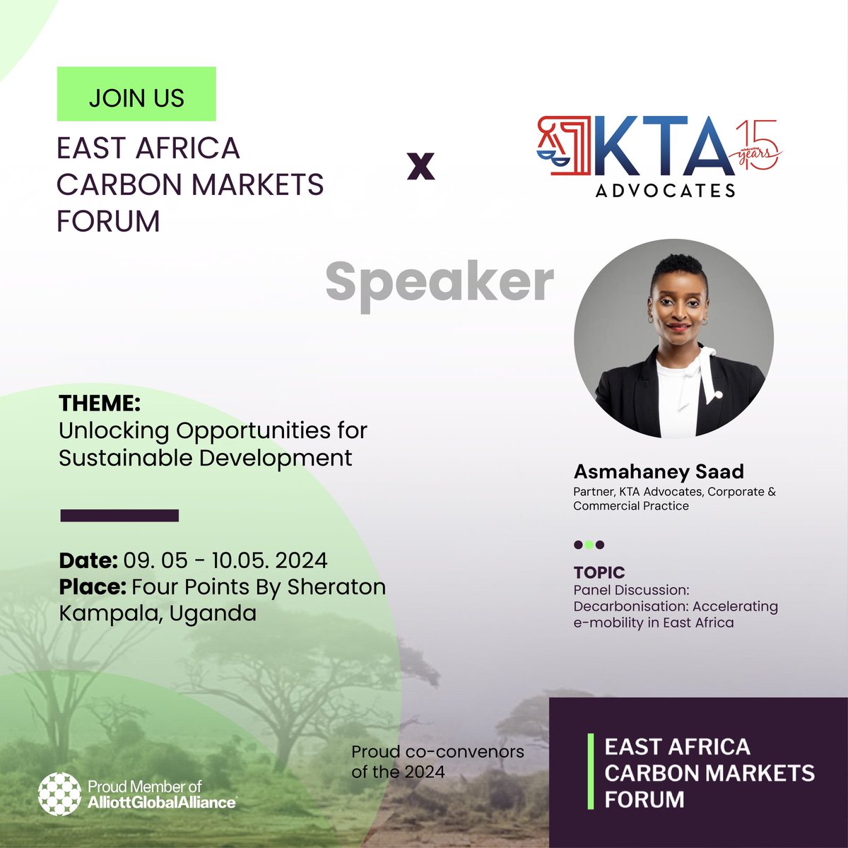 We’re pleased to have @asmahaney12 
with unmatched expertise in Corporate and Commercial Practice, analyze decarbonisation and accelerating e-mobility in East Africa at the @EAcarbonmarkets event. Don't miss these insights.

#KTAat15 #EACMF2024 #EastAfricaCarbonMarketsForum