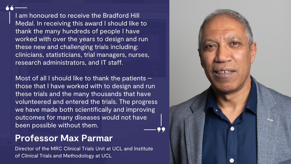 Congratulations to our Director, @MaxParmarMRCUCL, who has been awarded the @RoyalStatSoc's 2024 Bradford Hill Medal!🏅👏 Max has been recognised for his innovative work on efficient designs for late-phase #ClinicalTrials. Learn more about this honour👉bit.ly/44zndPx