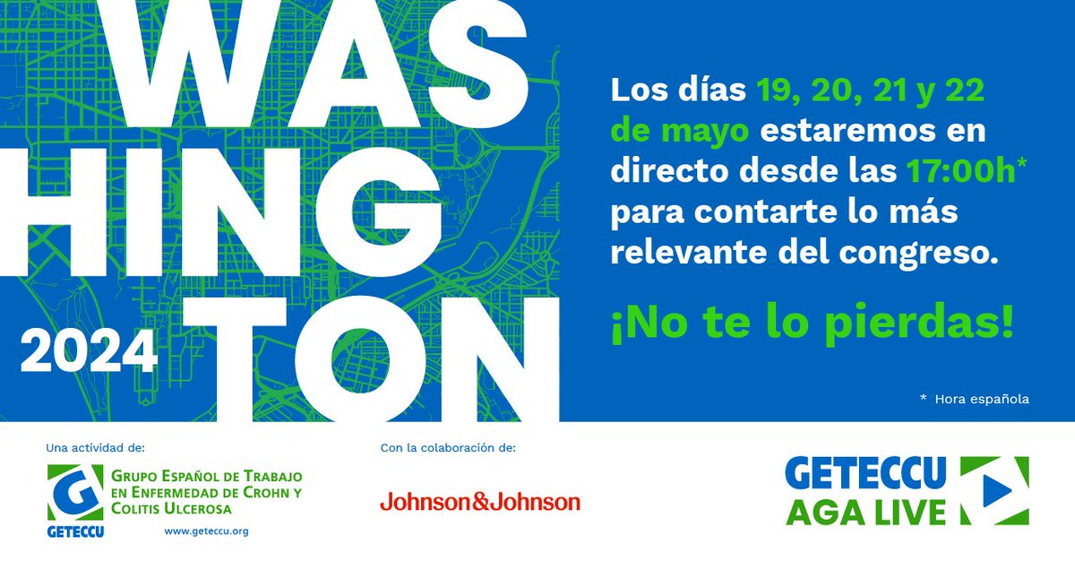 📢 ¡Atención! Con motivo de #DDW2024 en Washington del 19-21 mayo, GETECCU, en colaboración con Johnson & Johnson, presenta por 7º año consecutivo el AGA LIVE. 🌟

🔍 Cada día, nuestros expertos resumirán los contenidos más relevantes presentados. + info➡️ agalive.geteccu.org