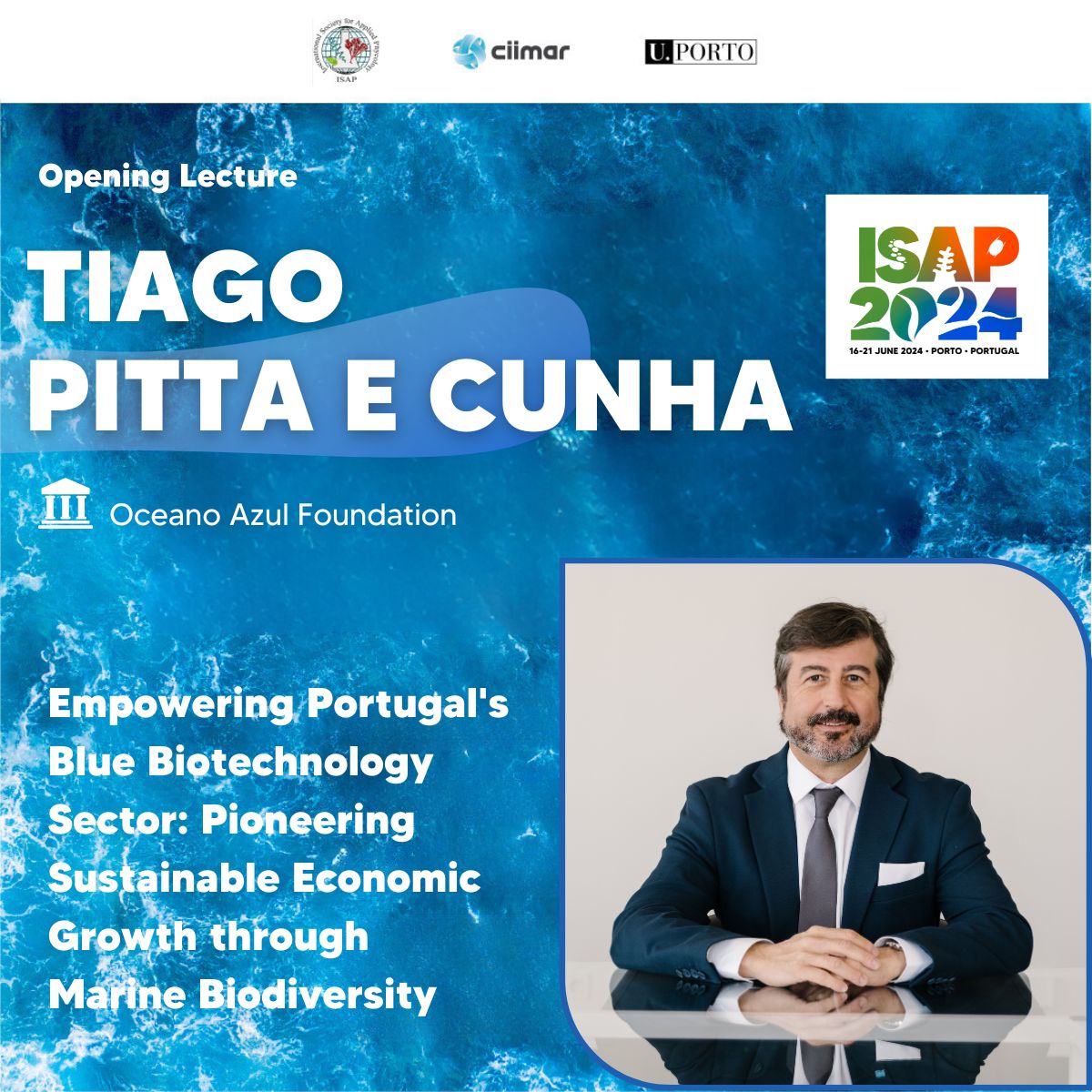 #ISAP2024 starts with 'Empowering Portugal's Blue Biotechnology Sector: Pioneering Sustainable Economic Growth through Marine Biodiversity.' Led by Tiago Pitta e Cunha (@OceanoAzulF). Register now! 👉isap2024.com #CIIMARevents