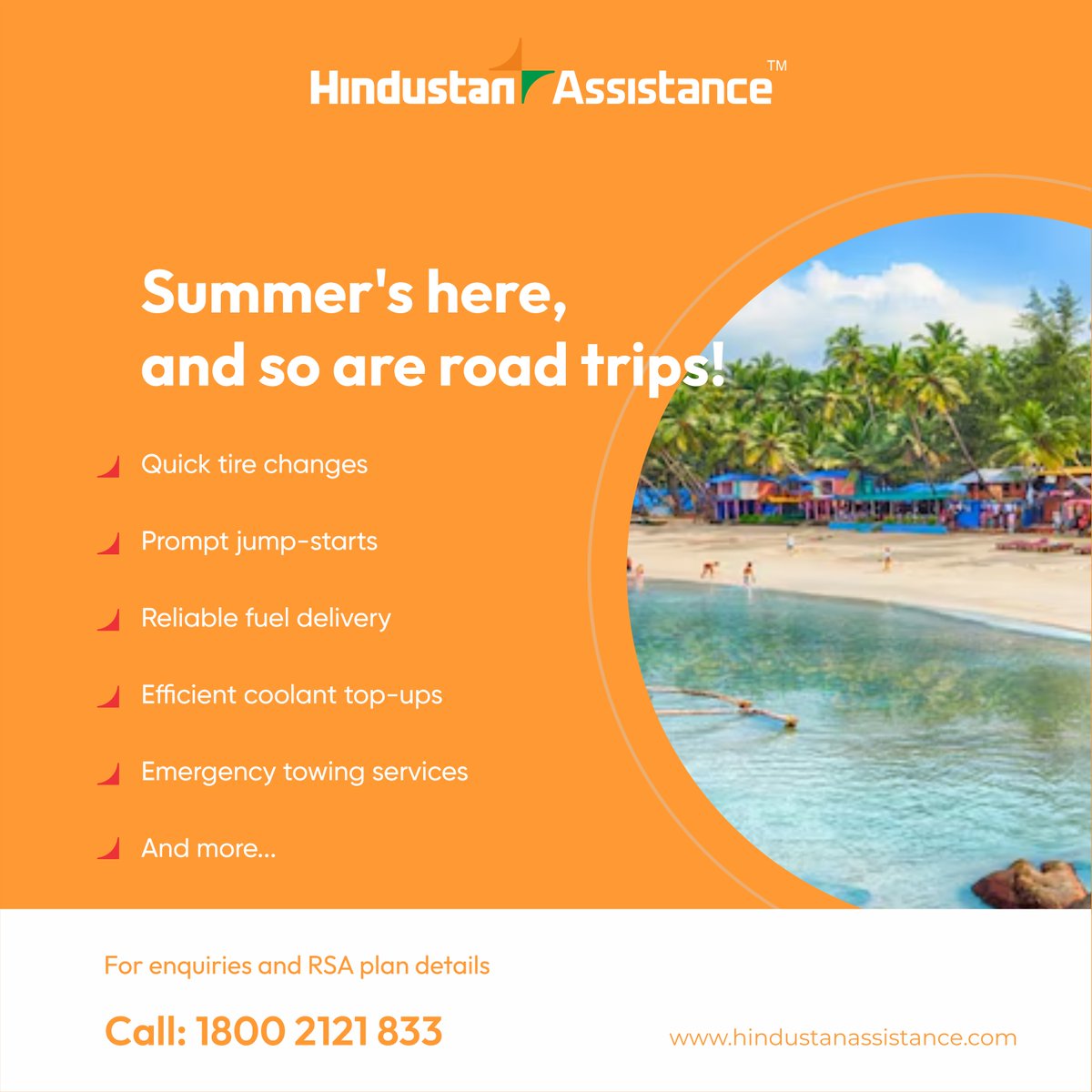 Summer adventures are here! Stay carefree with HRA's reliable #roadsideassistance . From tyre changes to jump-starts, we've got you covered. Call us at 1800 2121 833 for a smooth ride.

#towingassistance #carrides #towing #summers #summervibes #travel #journey #journeytothestart