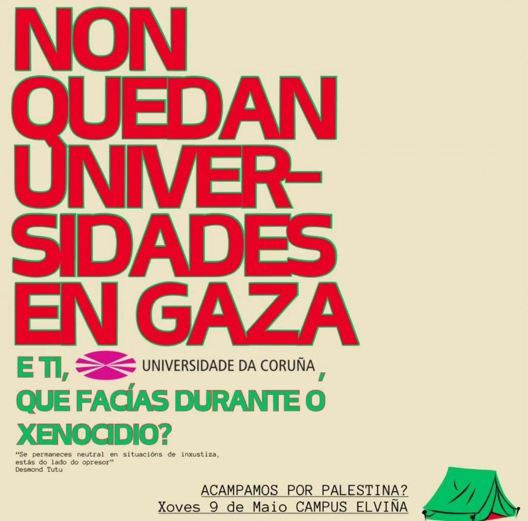 📣 Convocatoria de asembleas abertas nos campus de Compostela e A Coruña! Apoiamos e celebramos as accións de solidariedade e boicote das universitarias galegas! #PalestinaResiste 🇵🇸