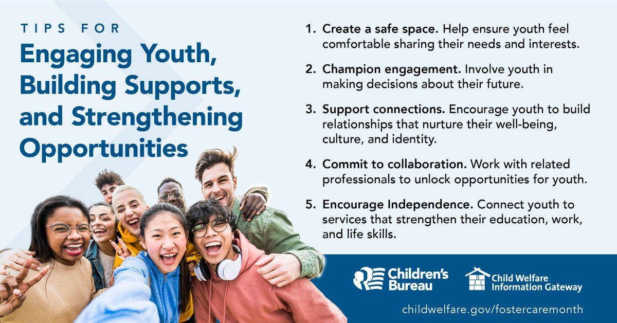 Visit the National #FosterCareMonth resources to find an array of strategies that #childwelfare professionals can use to holistically support the needs of youth before they exit foster care. buff.ly/3OMMfnw