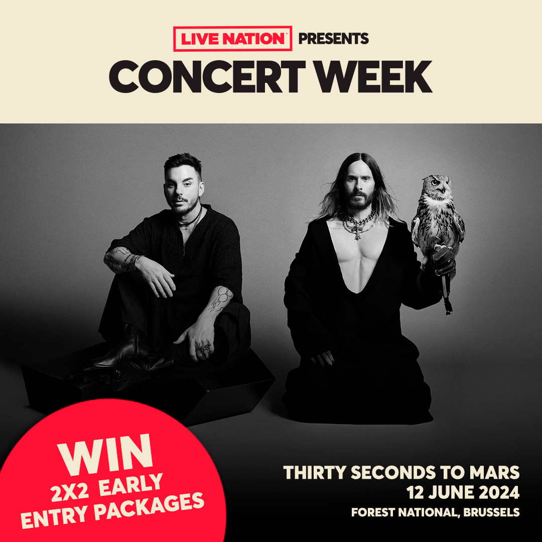 Concert Week is full of giveaways! 🎁 Every day until 14 May, one very special prize is on offer. Today, we're playing for 2x2 Meet & Greet packages to Thirty Seconds To Mars' concert at Forest National, Brussels. Take your chances on livenation.be/concertweek