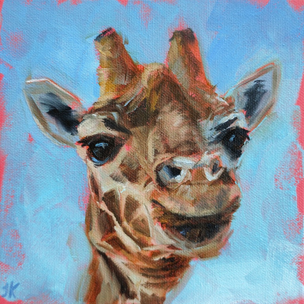 Brighten your day with this cheerful #giraffe painting! Let its smile lift your spirits!⁠ ⁠ Title: 'Cheer' Available as a print on my second Etsy shop, KhortviewPrints! khortviewprints.etsy.com/listing/171256…