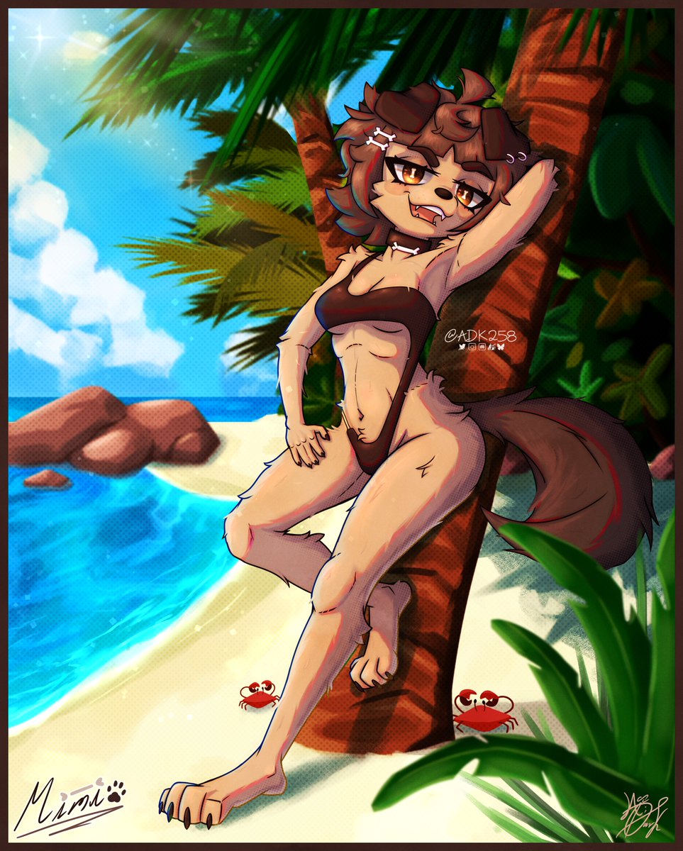 Summer dog🏖️🌅🐶 A little gift for @crispytyph Happy birthday !!🥳🎊🎉 Mimi is now part of the beach episode😎 Hope u have a great day! Best wishes c: