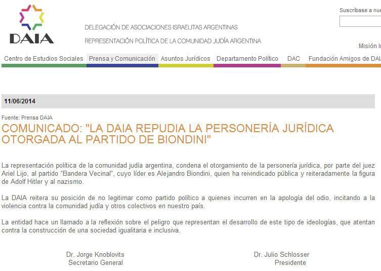 #DAIA apoya a Lijo, cuando en el 2014 lo repudió por haber habilitado un partido dirigido por Alejandro Bionidi a quien acusaban de Neonazi por reivindicar reiteradamente la figura de Adolf Hitler. #MADRESdePlazaDeMayo, es mas razonable por el hostigamiento judicial en la causa…