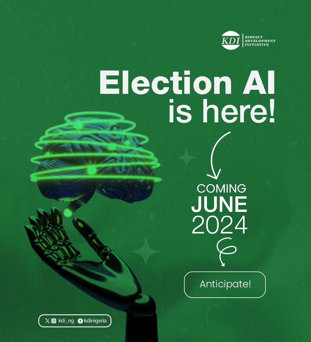 For the past few months, the @KDI_ng team has been working on an AI innovation that will enhance an increased citizens participation in elections. Stay tuned for more intriguing updates on the power of AI in democratic elections in Nigeria Anticipate! #Innovation #AIForTheFuture
