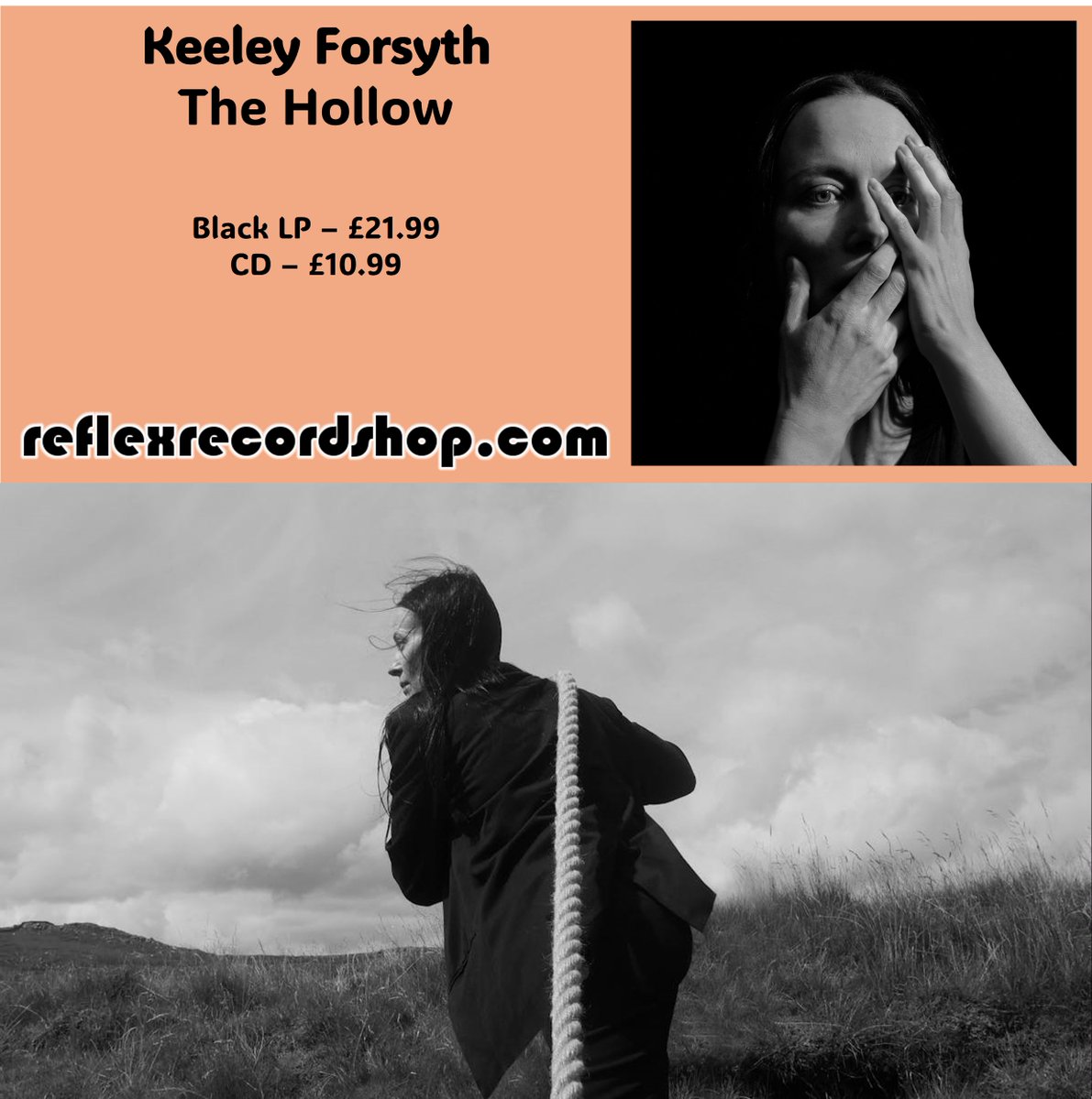 🌟Out Friday🌟 The bleak, foreboding landscape surrounding Keeley Forsyth's North Yorkshire home inhabits her third LP, The Hollow. The new LP follows 2020's astonishing Debris and stellar 2022 follow-up Limbs. Pre-order: reflexrecordshop.com/product/63447/… @keeleyyforsyth @FatCatRecords