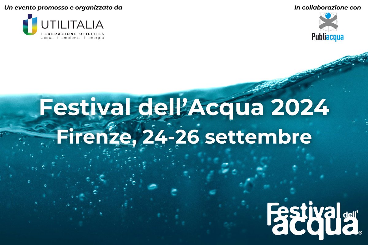 #SaveTheDate 📅 Dal 24 al 26 settembre torna il Festival dell''Acqua Utilitalia.📍Firenze, Palazzo Vecchio - Salone dei Cinquecento e Fortezza Da Basso – Padiglione Canaviglia. L'evento è gratuito e aperto a tutti. ➡ lnkd.in/dd2PJxRJ ℹ mail…