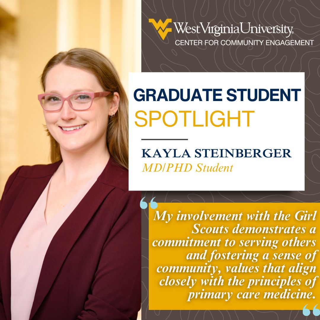 Meet Kayla Steinberger, an MD/PhD student at WVU School of Medicine, who's making a big impact volunteering with Girl Scouts! Her passion for community wellness shines through her work as a future General Practitioner.

Learn more here: buff.ly/3yc6CVX