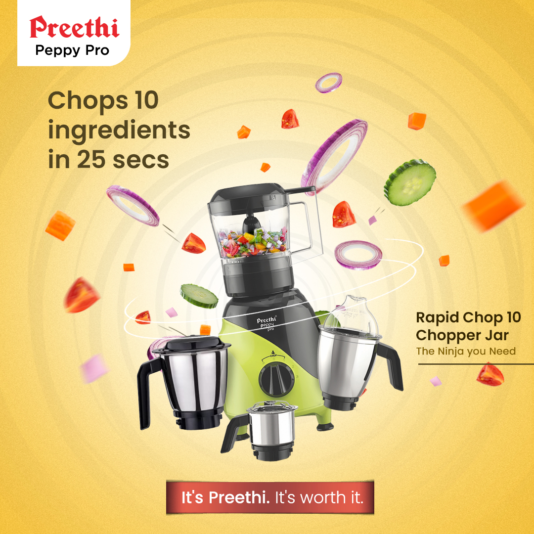 Not only chop 10 ingredients in 25s, this mixer grinder is a perfect 10 out of 10! #preethi #preethikitchenappliances #kitchenappliances #chops10ingredients #chopper