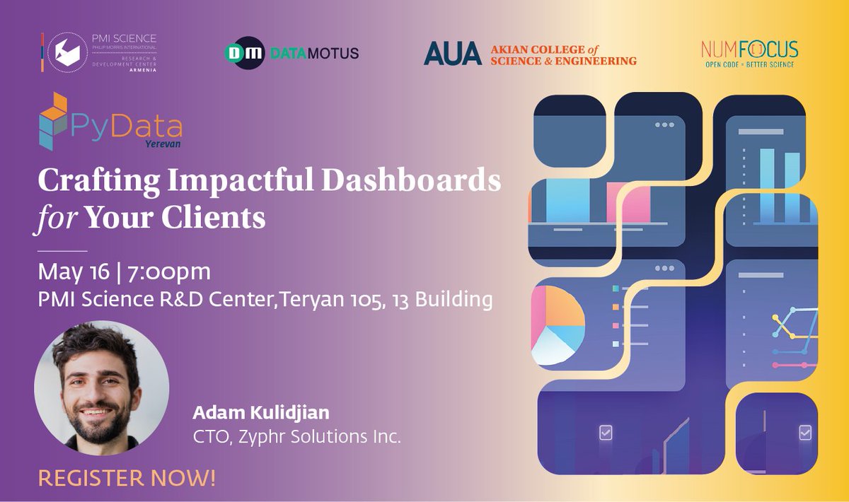 pydata_yerevan's tweet image. 1/3 Join #PyDataYVN May meetup on “Crafting Impactful Dashboards for Your Clients” on May 16, at 19:00, hosted at the PMI Science R&amp;amp;D Center (Teryan 105, 13 building): forms.gle/epKkEH4qCMKGpX…