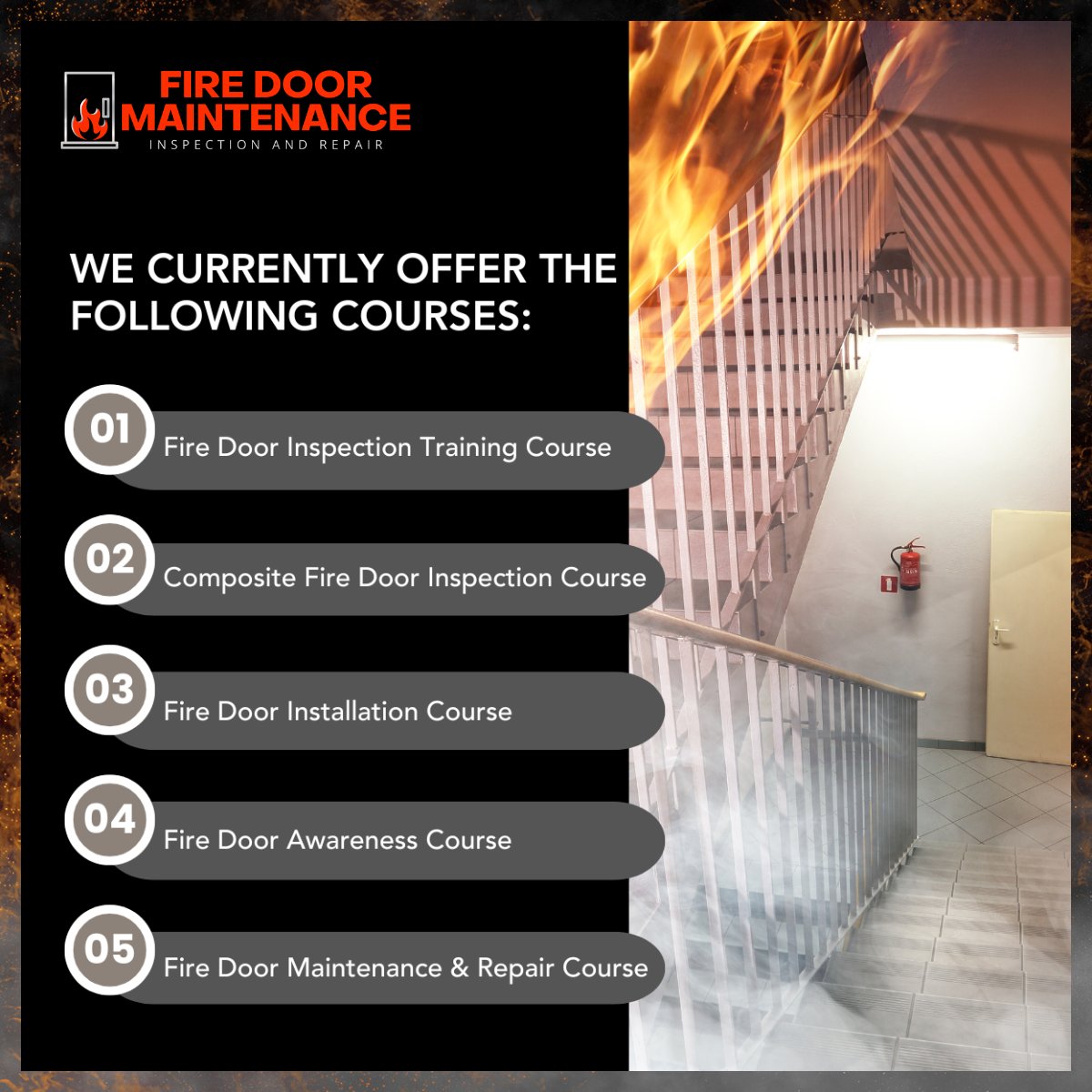 Exciting news! 🔥
We're thrilled to announce our new training courses! 🚪
Book your training course here: fdmltd.co.uk/book-now/
Let's raise the bar for fire safety together! 🛠️🔒
.
#FDM #firedoormaintenance #firedoorinspection #firedoortraining #fdmbury #firedoorcourse