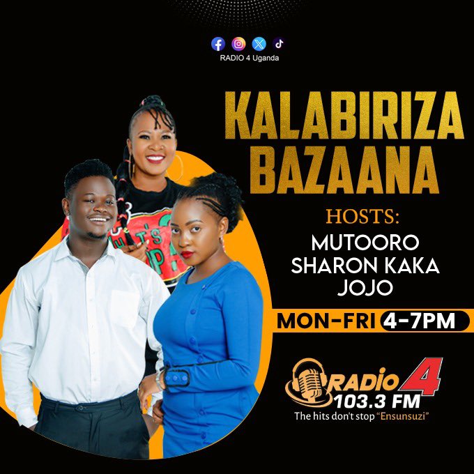 On Air: Midweek vibes with Mutooro, @kakasharon15, and @BerryJoan28 mpaka 7 PM. Less gooo…… #KalabirizaBazaana || #Radio4UG