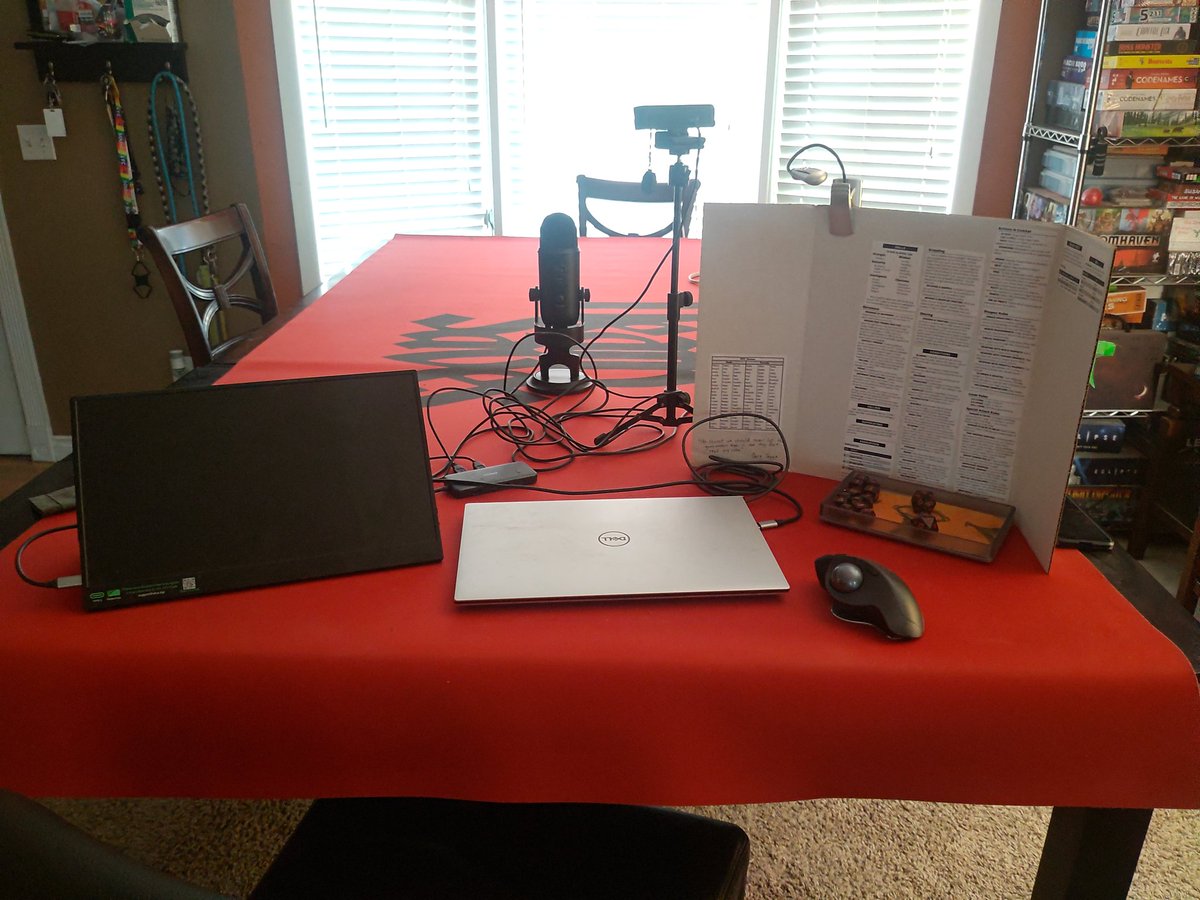 Had a good D&D session last night. Here's a look at my setup while DMing. Added the mic to make audio better for the remote players. #WOTCstaff