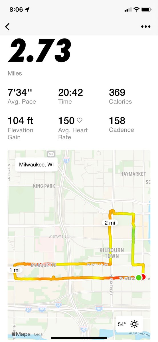 Nice weather for a #run this AM before heading to the conference. Sunny, 54F, 10mph wind, 2.73 miles, 7’34”/mile pace.