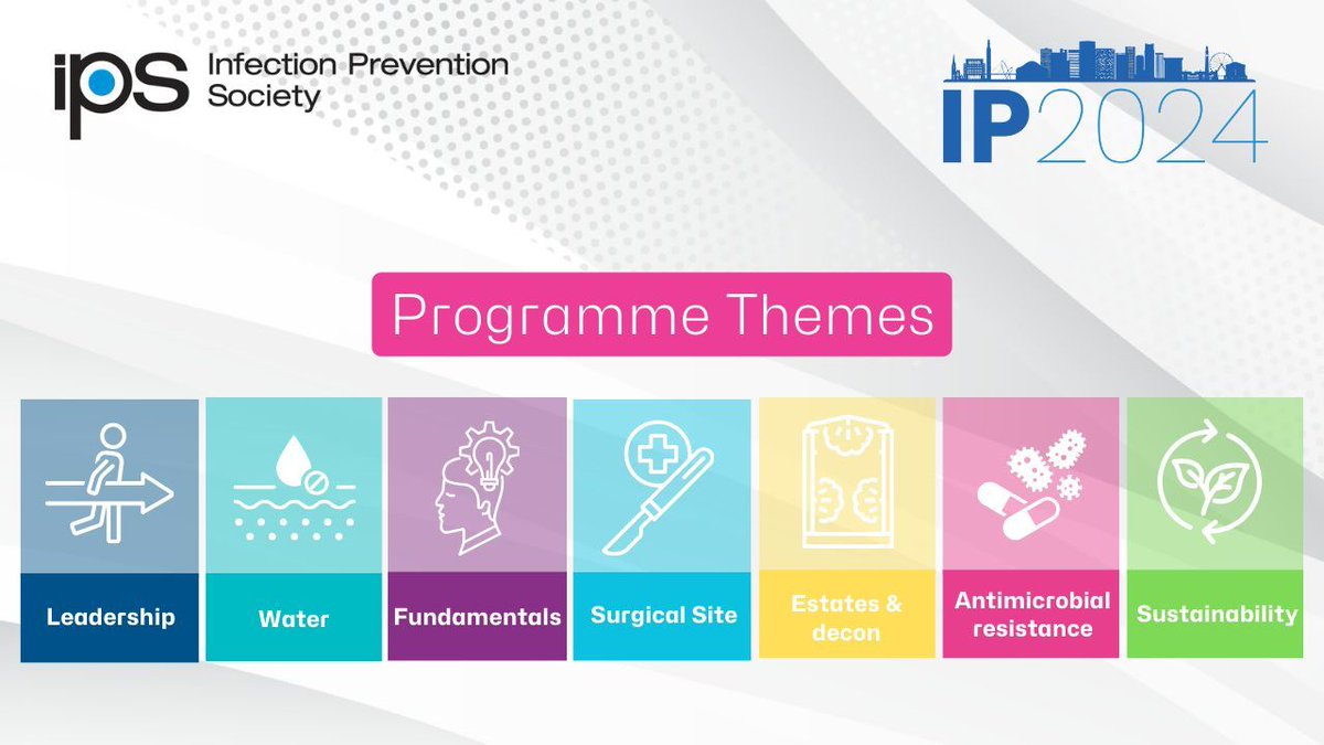 At #IP2024Conf expert speakers will discuss the following key topics:

•Leadership     
•Water 
•Fundamentals of IPC
•Surgical site    
•Estates &amp; decontamination     
•Antimicrobial resistance         
•Sustainability
  
👉buff.ly/3P2Fm1L