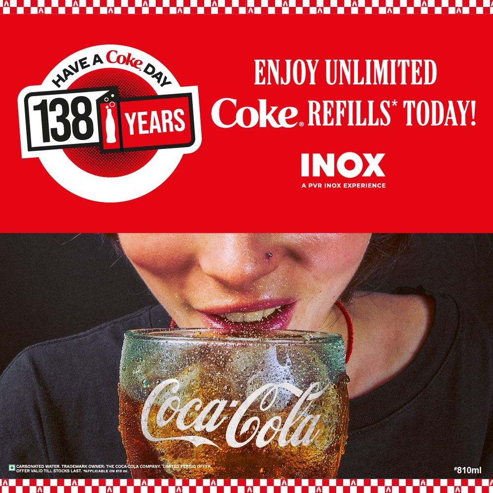 Celebrate 138 years of Coke with limitless refills at #INOX #HappyCokeDay! . . #CokeDay #Offer #Celebration #UnlimitedRefills #Fun #MoviesAndCoke #Refreshment #Beverage