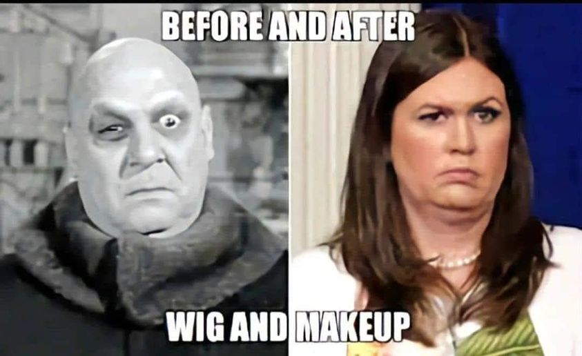 Damn, I've been trying to think of who Sarah Huckabee reminds me of, and then Volia, just like magic, her twin...Uncle Fester shows up! 🤣😂🤣