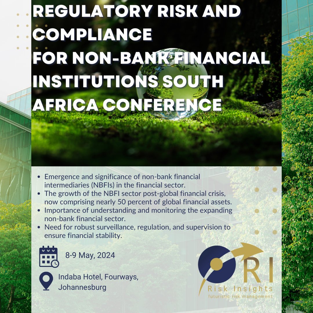 Dr Abuobyda Shabat from Risk Insights (Pty) Ltd Insights will be participating at the Regulatory Risk and Compliance for Non-Bank Financial Sector Vulnerabilities! 

#RiskInsights #ESGGPS #RegulatoryRisk #Compliance #FinancialSector #NonBank #GlobalFinance #Sustainability