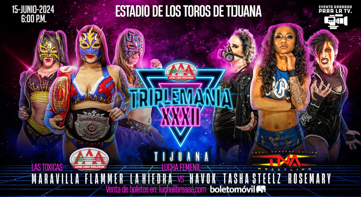 ¡Lucha Femenil de ALTÍSIMO NIVEL! AAA vs @ThisIsTNA en #TriplemaniaXXXII Tijuana. 🔥😎 🗓️ 15 de Junio. | ⌚ 6:00 PM. 🎟️ Boletos a la venta en @boletomovil.